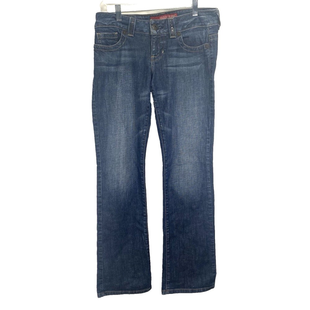 Guess Jeans 81 Daredevil Woman Sz 32(31)x 32 Boot Cut Stretch Jeans Sequin Logo